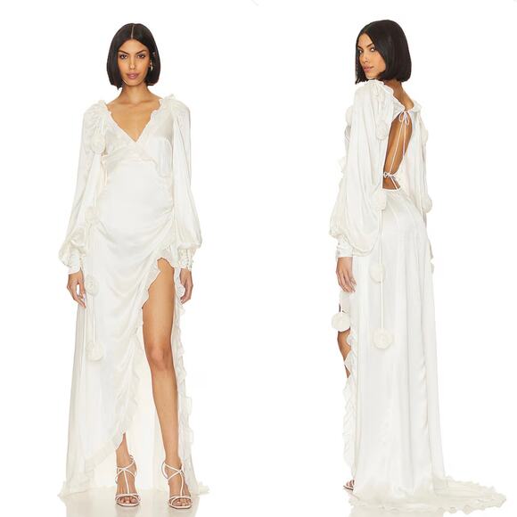 NWT For Love & Lemons Kendall Satin Gown in White Size Large